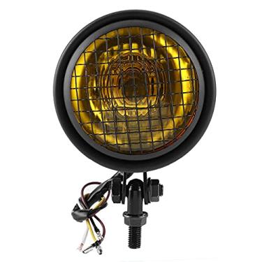 Imagem de 35w retro motocicleta farol grill lente capa 1750lm alto brilho universal moto farol (Amarela)