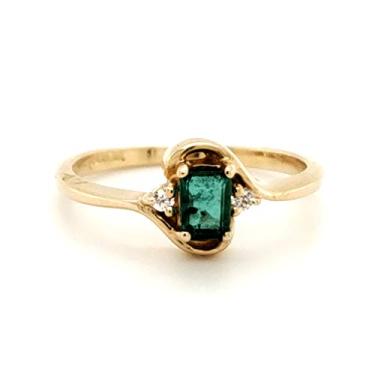 Imagem de Designed by Ellen Anel de diamante AAA genuíno octógono esmeralda impecável em ouro amarelo 14K, pedra preciosa Ouro amarelo, Esmeralda