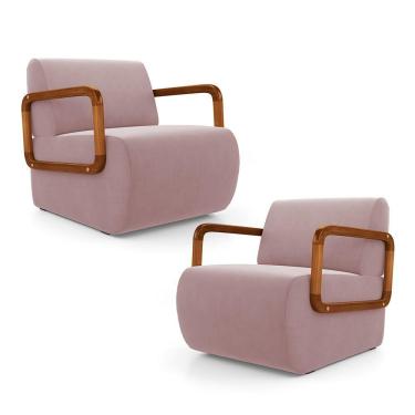 Imagem de Kit 02 Poltronas Decorativas Orgânica Living Kavya Veludo Rosê - Desk Design