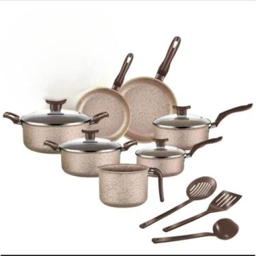 Imagem de Conjunto De Panelas Antiaderente 10 Peças Teflon Linha Coffee Cappuccino Tampa De Vidro