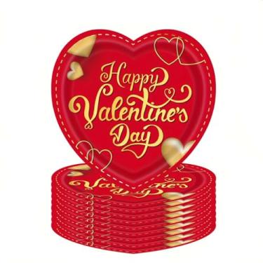 Imagem de USUKUSI 24 peças de pratos de papel de Dia dos Namorados em forma de coração descartáveis vermelhos decorativos para aniversário, festa de casamento