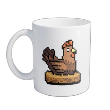 Imagem de Caneca Xícara de Café Porcelana 300ml Com Desenho Pixel Galinha Retro