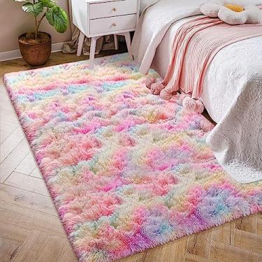 Imagem de TENNOLA Tapete arco-íris macio tingido de 1,2 m x 1,8 m para quarto de meninas, tapetes coloridos fofos para crianças, bebês, meninas, quarto de bebê, decoração de casa