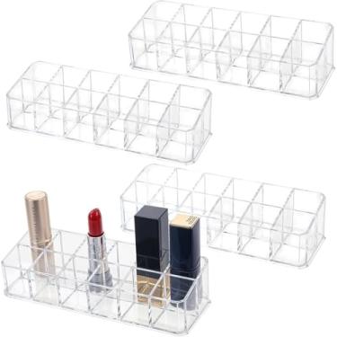 Imagem de KoMvzyl Pacote com 4 organizadores de batom de acrílico com 12 compartimentos, suporte de batom, organizador de brilho labial, expositor de armazenamento de cosméticos, solução de armazenamento