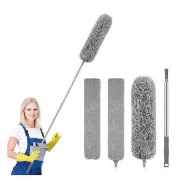 Imagem de SetSail Espanadores para limpeza de espanadores extralongos de 254 cm com haste de extensão cabeça de microfibra dobrável lavável ventilador de teto limpador de espanador kit para chão