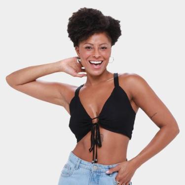 Imagem de Top Cropped Mercatto Amarração Decote Feminino, Preto, M