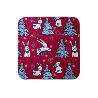 Imagem de Ladrilho Decorativo de Cerâmica Natalino com Coelhinhos e Árvores