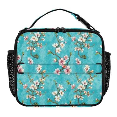 Imagem de Joisal Lancheira de flores de cerejeira turquesa para mulheres, meninas, lancheira masculina e infantil, lancheira para trabalho, bolsa térmica para meninos