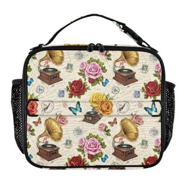 Imagem de Joisal Lancheira floral vintage parisiense ornamentada para meninas mulheres lancheira infantil masculina lancheira para trabalho reutilizável bolsa térmica com alça de ombro ajustável