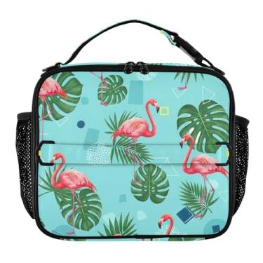 Imagem de Joisal Lancheira de flamingos rosa com folhas aqua para mulheres, meninas, lancheira masculina e infantil, lancheira para trabalho e alimentos macios, isolada para adultos
