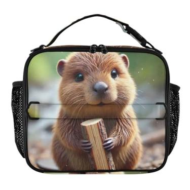 Imagem de Lancheira fofa de animais castores para mulheres, meninas, lancheira com alça de ombro, masculina, infantil, lancheira para trabalho, escola, animal, floral, bolsa térmica