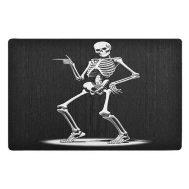 Imagem de Joisal Esqueleto dançante preto tapete de entrada interior antiderrapante tapete de boas-vindas, tapete de varanda 81,3 cm x 50,8 cm
