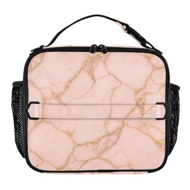 Imagem de Joisal Lancheira de mármore rosa com veias douradas para mulheres, meninas, lancheira masculina e infantil, lancheira para trabalho, bolsa térmica para escola
