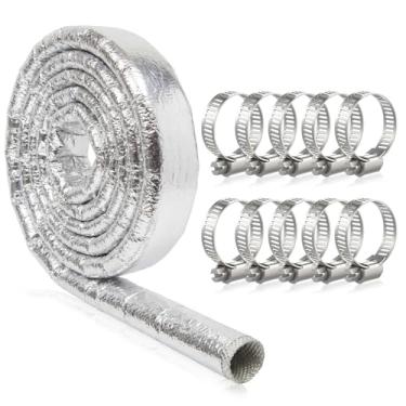 Imagem de Pangda Luva de alumínio autofechada de 20 mm, proteção contra calor com 10 braçadeiras, entrada lateral para mangueiras, chicotes de fios, cabos, automotivo, escapamento