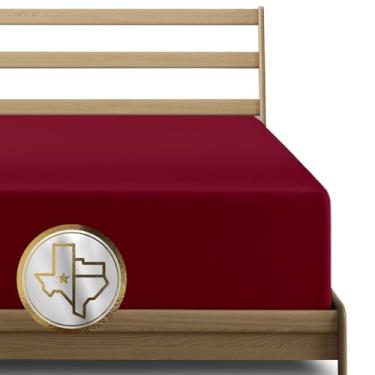 Imagem de TEXAS LINEN CO. Lençol King Size 100% algodão egípcio – Lençol King luxuoso com bolso alto de 40,6 cm (bordô), macio, refrescante, tecido de cetim totalmente elástico