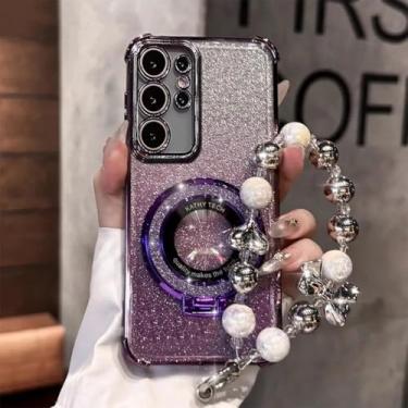 Imagem de Capa com suporte e pulseira de contas com revestimento de glitter à prova de choque para Samsung Galaxy S25 S24 S23 S22 S21 S20 Note 20 Ultra Plus FE, roxa, para S23 Ultra