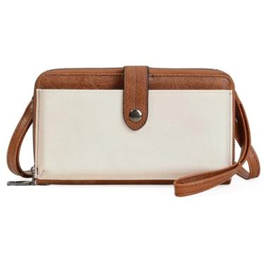 Imagem de GOIACII Bolsa de telefone pequena bolsa transversal feminina linda carteira de viagem couro vegano macio, Branco e marrom