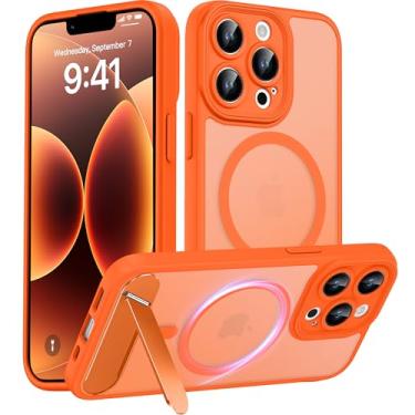 Imagem de AMILIFECASES Capa magnética compatível com iPhone 13 Pro, [suporte invisível embutido] [compatível com MagSafe] Capa de telefone fosca translúcida para iPhone 13 Pro 6,1 polegadas, laranja