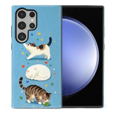 Imagem de CARLOCA Capa protetora brilhante para Samsung Galaxy S23 Ultra Full Body para meninas e meninos à prova de choque estampa estética marrom branco gatos fofos folhas coloridas