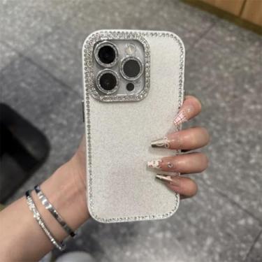 Imagem de HJZSZX Capa dupla face com tachas e tela cheia brilhante, tudo incluído, luxuosa e cheia de doces (para iPhone 16 Pro Max/branco)