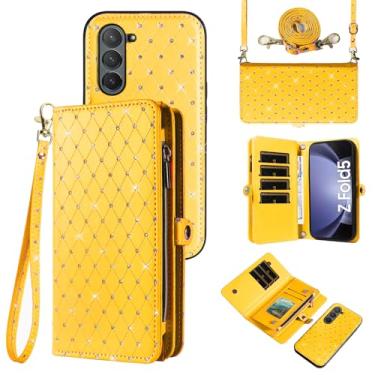 Imagem de Asuwish Capa de celular para Samsung Galaxy Z Fold 5 5G 2023 com zíper carteira destacável com alça transversal alça de cordão bling glitter flip compartimento para cartão ZFold5 Z5 G Fold5 5Z