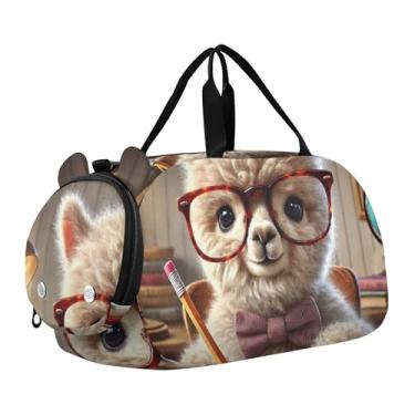 Imagem de Bolsa esportiva de viagem para meninos, fim de semana, bolsa de viagem para meninas, bolsa de viagem para dança, romântica, gato Titanic Love, Estudo de óculos Smart Alpaca, Clássico