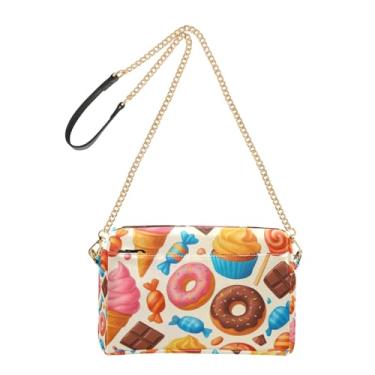 Imagem de Joitme Bolsa feminina Sweets Donuts Candy Ice Cream Bolsa transversal para celular Bolsa de ombro de couro PU com alça de corrente