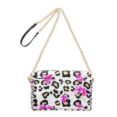 Imagem de Joitme Bolsa tiracolo feminina preta leopardo rosa floral branca bolsa de celular alça de couro PU bolsa de ombro
