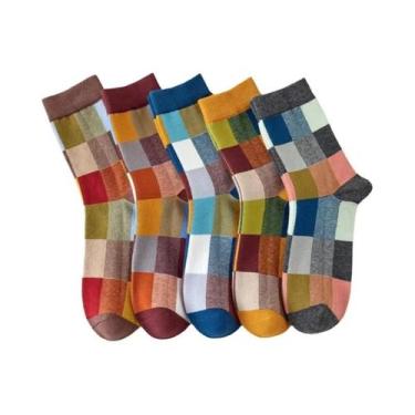 Imagem de Meias De Compressão Coloridas Com Listras E Quadrados Para Homens, 5 P