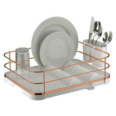 Imagem de Escorredor Prato Louça Talhes Bandeja Coletora Branco Cobre - Future, 