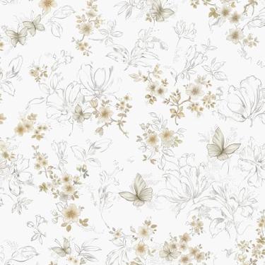 Imagem de Papel de parede floral vintage boho retrô autoadesivo removível para quarto papel de parede floral mural papel de contato floral para armários prateleira rolo de vinil 17,3" × 78,17,8 cm
