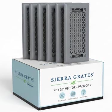 Imagem de 5 peças, Sierra Grates 10 cm x 25 cm Design vetorial registro de piso de aço em acabamento cinza granito com clipes de montagem - para piso ou parede lateral - capas decorativas de ventilação -
