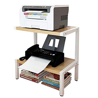 Imagem de Suporte de impressora Prateleiras de impressora de dois níveis Prateleiras de armazenamento de impressora Superfície de fusão Prateleira de arquivo com função multicamadas Prateleira de armazenamento