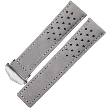 Imagem de EKSIL Pulseira de relógio de couro genuíno para TAG Heuer com fivela dobrável de 20 mm, 22 mm, cinza, preta, marrom, couro bovino (cinza, prata, 24 mm)