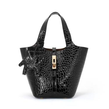 Imagem de Kadynow Bolsa feminina de couro vegano, bolsa de ombro com alça superior e bolsa pequena removível, B53-preto