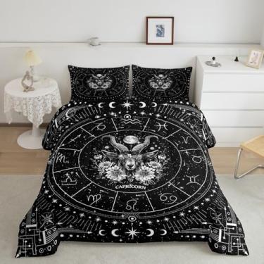 Imagem de Feelyou Conjunto de cama king do zodíaco, capricórnio, para crianças, meninos, meninas, adolescentes, lua e estrela, conjunto de edredom universo, nuvem, galáxia, 3 peças