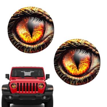 Imagem de Hbxdeco 2 peças de decalques de farol de olhos de fera, adesivos de farol estéreo 3D fixes, adesivos de decoração de para-choques de janela de carro à prova d'água, decalque redondo engraçado para