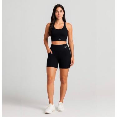 Imagem de Shorts com Bolsos Laterais Preto Academia Poliamida Treino-Feminino