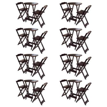 Imagem de Kit 8 Jogos de Mesa Bistrô de Madeira com 2 Cadeiras Dobravel Ideal pa
