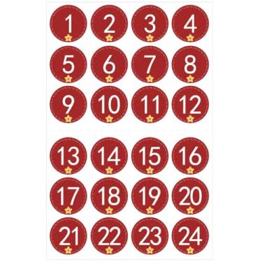 Imagem de Adesivos numéricos, 4 folhas para calendário do advento, círculos mate autoadesivos, à prova d'água, etiquetas coloridas de contagem regressiva para festa de Natal, vermelho, 4 peças