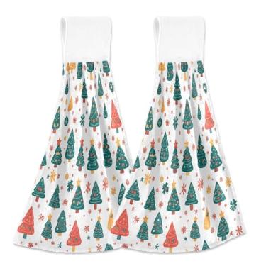 Imagem de Blueangle 2 peças de toalhas de gravata penduradas para árvore de Natal toalha de mão de cozinha absorvente de veludo coral macio pano de pano para cozinha e banheiro (577)