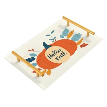 Imagem de xigua Bandeja de banheiro de abóboras de outono com alças bandeja de servir antiderrapante para mesa de centro, organizador de bancada de cabeceira bandeja de decoração de acrílico para decoração de