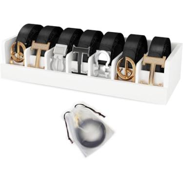 Imagem de Dexgva Organizador de cinto para gaveta – Organizador de cinto de bambu | Suporte de cinto para armário de parede, masculino e feminino, sutiã de gravata e cachecol (branco, 2 * 7 grades)