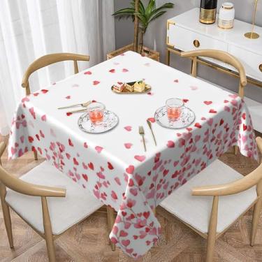 Imagem de BETGINY Toalha de mesa quadrada para dia dos namorados 152 x 152 cm, toalha de mesa vermelha e rosa com coração do amor, poliéster resistente a manchas, aniversário, dia de casamento, férias, cozinha
