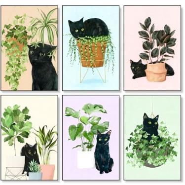 Imagem de Okarina Kit de pintura por números para adultos iniciantes, kits de pintura por números de gato preto adulto em tela, planta verde faça você mesmo kits de pintura a óleo por números para decoração de