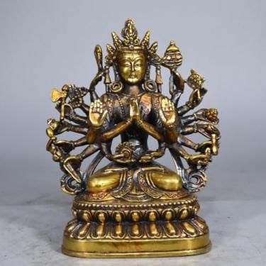 Imagem de FENNYYAR Bodhisattva Estátua de Buda Tântrico Kwan-Yin de cobre de mil mãos, 18 cm 7 polegadas, decoração de mesa de sala de estar