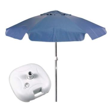 Imagem de Kit Guarda-sol Em Bagum 2,00m Azul com Base Água e areia 18kg - Bel Fi