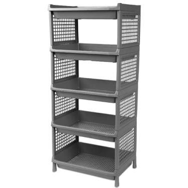 Imagem de Estante Modular em Plástico 5 Prateleiras Organizadora Multiuso para Cozinha Quarto Escritório Fruteira(Cinza)