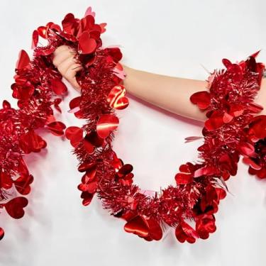 Imagem de 1 guirlanda de tinsel de dia dos namorados, guirlanda de coração vermelho para uso externo ou interno, suprimentos de festa de aniversário de casamento, decoração de árvore de Natal para o dia das