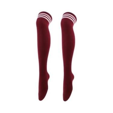 Imagem de Meias Longas Listradas Femininas Acima Do Joelho, Meias Quentes Até a 